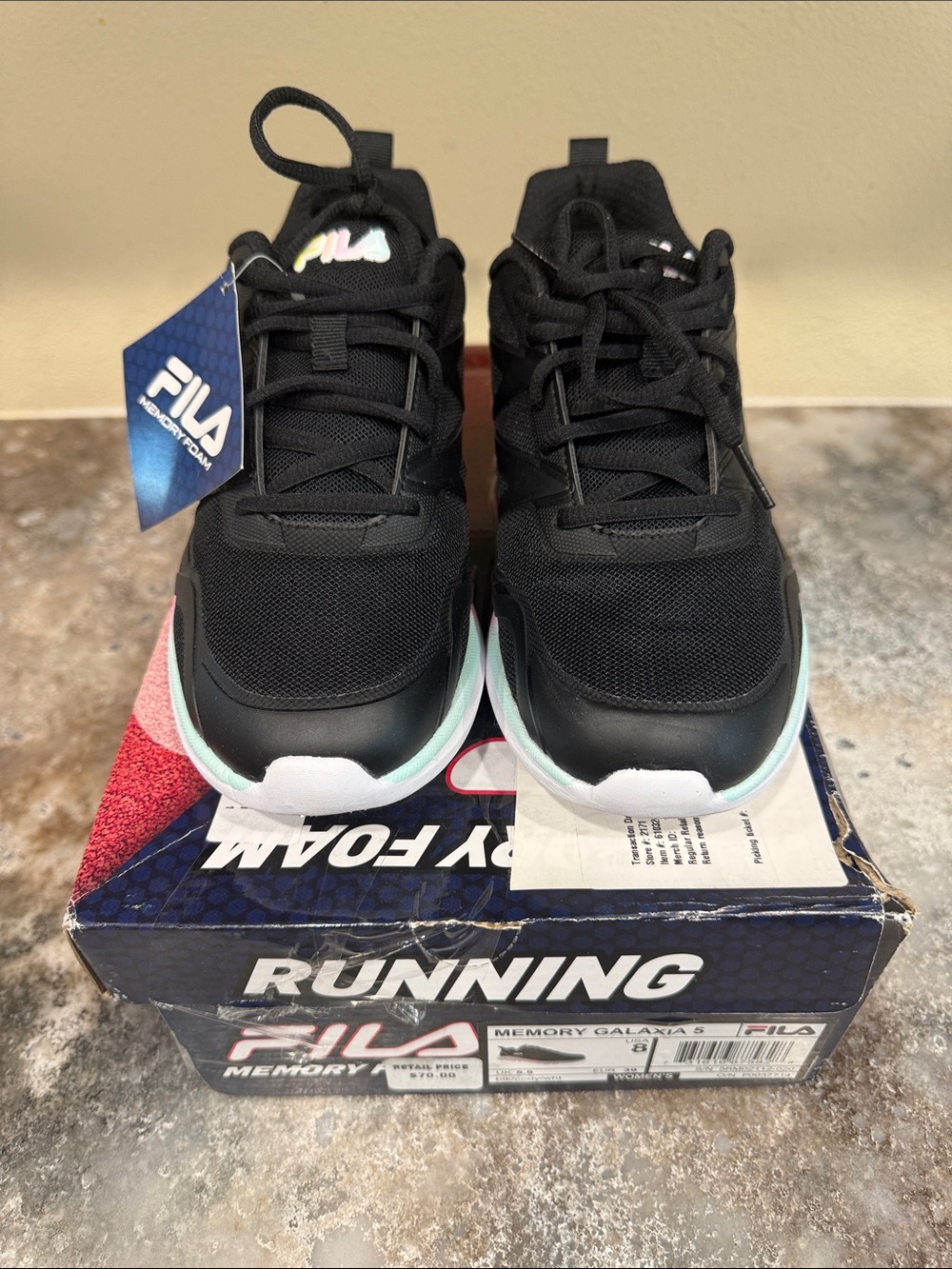 Fila Women's Black Athletic Sneakers with Mint and White Accents
